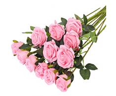 Hawesome 12 pièces Roses Fleurs Artificielles Rose Fleurs et Bouton en Soie Bouquet Décoration Maison Mariage Salon Bureau Décor élégante Florale Rouge Blanc Rose Violet