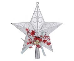 Amosfun Topper Sapin de Noel Plastique Étoile Noël Decoration Pointes de Sapin pour Arbre de Noël Décoration Maison de Vacances dhiver 20cm (Argent)