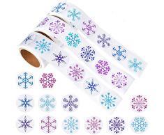 KUUQA 450 Pièces Flocons de Neige Autocollants De Noël Autocollants pour Noël Décor Craft Supplies, 3 Rouleaux