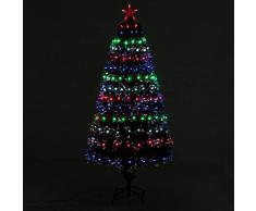 Sapin de Noël Artificiel Lumineux Fibre Optique LED x 200 Multicolore + Support Pied Ø 70 x 150H cm 200 Branches étoile Sommet Brillante Vert