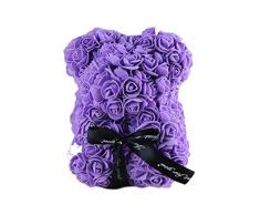LIOOBO Rose Ourson Ours Artificielle Toujours Cadeau Anniversaire Anniversaire Cadeau Saint Valentin - （25cm） (Violet)