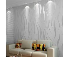 Papier peint intissé 10m x 0,53 m Papier peint élégant néo-baroque Glamorous Classic Papier peint uni pour salon chambre bureau, argent métallique (Type 1)