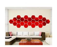 Nunubee DIY Miroirs Muraux Miroir de Mur Décorations Murales Autocollants Mural Stickers Muraux, Hexagone Rouge