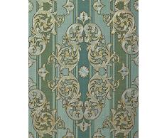Papier peint baroque EDEM 580-35 texturé aspect textile métalliques vert vert-pin or nacré argent 5,33 m2