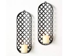 Home Collection Lot de 2 bougeoirs muraux en métal noir H 41 cm
