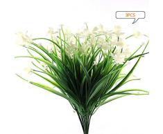 LP 3pcs Fleurs Artificielles Orchidée Plante Plastique 7 Branches Arbustes Verts DIY pour Maison Mariage Extérieur Jardin Décoration Blanc