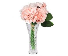 Fleurs Artificielles avec Vase - Ensemble de 8 Têtes de Fleurs Artificielle et Vase pour Décor de Maison, Mariage Fête, Bouquets ev Centre de Table - Chrysanthèmes Dahlia Rose Fausse Fleur Tige
