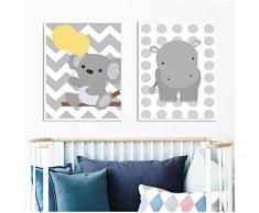 Toile Mur Art Bande Dessinée Bébé Ours Éléphant Hippo Mur Art Toile Peinture Affiches Et Gravures Animal Pop Art Mur Photos Chambre Décor Sans Cadre 3 Pièce Ensemble 50 * 70Cm