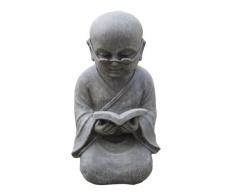 Stone-Lite BO 525 Statuette de Moine Shaolin lisant Un Livre Gris Clair