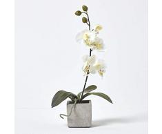 Homescapes Orchidée artificielle et son pot en pierre – Blanc