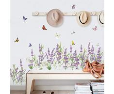 decalmile Stickers Muraux Lavande Fleurs Coin Plinthe Autocollant Mural Herbe Baseboard Décoration Murale Chambre Enfants Salon