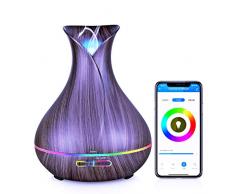 Wifi 400ml Diffuseurs dHuiles Essentielles, Humidificateur Ultrasonique dAir à Brume Fraîche, 7 Couleurs LED, Compatible Alexa et Google Home, Timer et Contrôle à Distance par L’APP, La Maison