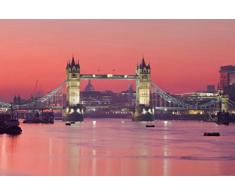 Londres Papier Peint Photo/Poster Autocollant - Tower Bridge Au Crépuscule Rouge (180 x 120 cm)