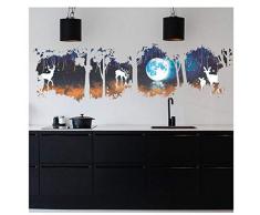 Énorme Arbre Forêt Cerf Elk Moon Lake Décoratif Stickers Muraux Pour La Maison Pvc Décorations Salon Chambre Décor Mural Art Stickers