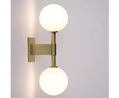 INJUICY Verre Applique Lampe Murale, Laiton Satiné avec Verre Givré, Appliques de Type Bougeoir pour Chevet, Maison, Restaurants, Couloir, Salle à Manger, Salon, Chambre (2 Lumières)