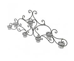 LHéritier Du Temps Applique Murale Bougeoir Style Fronton ou Candélabre 7 Verrines à Fixer en Fer Patiné Marron 7,5x31,5x75cm