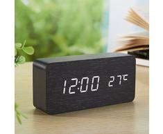 Yihya Noir Design à la Mode Digital Alarme LED Snooze Horloge Réveil électronique Clock Date Température Affichage avec Sound Control Capteur de Lumière + Veilleuse (Ajuster automatiquement la luminosité la nuit) --- lumière blanche
