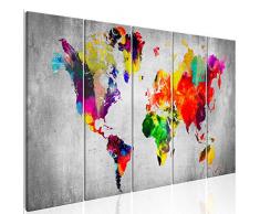 decomonkey Impression sur Toile Carte du Monde 200x80 cm 5 Pieces Tableau Mural Image sur Toile Photo Images Motif Moderne Decoration tendu sur Chassis Abstrait Graffiti Colore