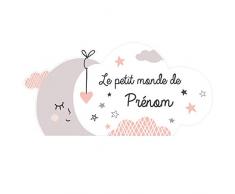 Sticker Tête de Lit pour Chambre denfant - Le Petit Monde Personnalisable avec Le Prénom De Votre Fille - Dimensions 91 cm x 45 cm - Protection Anti-UV