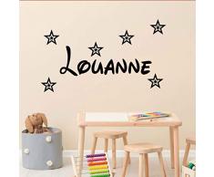 Stickers mural prénom disney avec 6 étoiles. Décoration mur chambre enfant/bébé. 14 couleurs au choix.