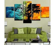 GJXYED Toile Murale Oeuvre Décorative Moderne Haute Définition Impression Arbre Montagne Forêt Paysage Peinture Art Photo Affiche Modulaire, Impressions sur Toile 5 Pièces Mural, Maison Sal 200X100CM