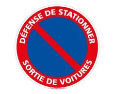 Défense de Stationner Sortie de Voitures - Adhésif Autocollant Sticker - Porte Portail Garage - Diamètre 250 mm - Garantie 10 ans - Panneau stationnement interdit