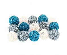 Anjing Lot de 15 Boules décoratives en rotin Bleu Marine Gris Blanc