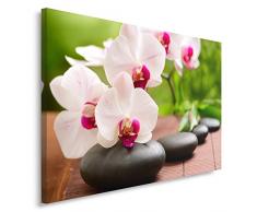 Feeby Frames, Tableau imprimé XXL, Tableau imprimé sur Toile, Tableau Deco, Canvas 50x70 cm, Composition, Zen, ORCHIDÉE, Eau, Galets, Jaune, Noir, Spa