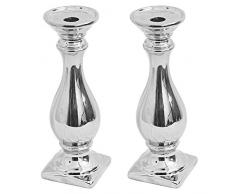 Lot de 2 bougeoirs piliers décoratifs en céramique argentés pour tables, Céramique, 25,4 cm