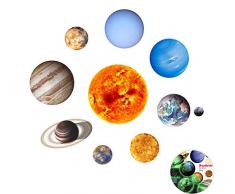 9 Planètes Autocollants Muraux Stickers, Creatiees Amovible Brillent Sticker Mural Géant Planètes du Système Solaire Fluorescent Sticker Mural pour Décorations Chambre de Bébé Enfant Salon Maison