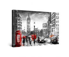 Startonight Impression sur Toile Big Ben Londres Noir Blanc Rouge - Tableau Abstrait - Decoration Murale Salon Moderne - Image sur Toile - 80 x 120 cm