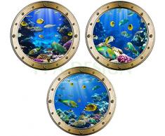 PPA DESIGN Sticker Mural Trompe loeil Hublot Poissons Tropicaux - Pack de 3 Hublots - Packhu003 (30x30cm)