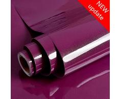Papier Adhesif pour Meuble Brillant Violet Papier Peint Mural Stickers Meubles 30cm X 3m PVC Imperméable Autocollant Cuisine Salle de Bain Étanche Comptoir Mur Vinyle Film