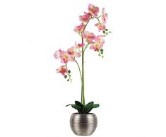 Leaf Orchidée Artificielle Rose Clair avec Pot en céramique argenté 70 cm