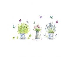 PROKTH Sticker geant mural Decoration chambre Stickers salon Sticker mural cuisine - pour enfants garcon fille - Plante en pot Fleur Vert 1 set