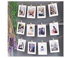 Dremisland Porte-photos et colliers - Collage de cadres photo bricolage Comprend un fil de 30 mètres, 100 pinces en bois et 10 clous non tracés pour décor de Noël (pinces à bois)