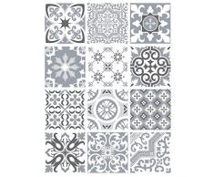 Planche de 12 Stickers Carrelage - Carreaux de Ciment - GREYPASTELMONKEY - Dimensions dun Sticker : 15 x 15 cm