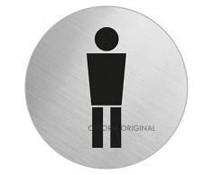 OFFORM Plaque de porte en acier inox brossé, pictogramme "Toilettes Hommes", Ø 100 mm No.7706