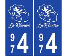 2 Autocollants de plaque d'immatriculation auto 974 Réunion - en Force