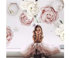 Stickers muraux Rose Blanc Aquarelle Pivoine Fleurs Autocollants, Moderne Artiste Accueil Autocollants Papier peint, Salon de chez les enfants Utilisé Chambre Chambre Décoration (Color : B)