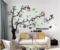 Alicemall Stickers Autocollants Muraux Amovibles 3D en Acrylique Arbre avec des Branches Incurvées et des Cadres de Photo et des Oiseaux (Feuilles Vertes)