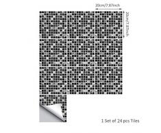 ENCOFT Topmail 24 Pièces Stickers Carrelage Auto-adhésif Imperméable en PVC Design de Carreaux de Ciment Autocollant Mural Décoratif pour Cuisine Salle de Bain (Mosaïque Noir, 20x20cm)