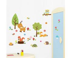 ufengke Bande Dessinée Mignonne Animaux de La Forêt Faon Owl Fleur et Arbre Stickers Muraux, La Chambre des Enfants Pépinière Autocollants Amovibles