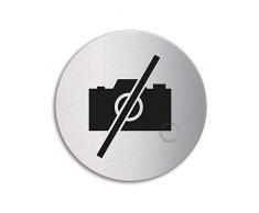 OFFORM Plaque de porte en acier inox brossé, pictogrammePas de photos, Ø 75 mm No.39064