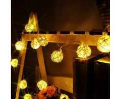 JINGXU® 4M Guirlande Lumineuse avec 20 LED Boule Rotin Sepak Takraw Lumières USB Powered Décoration Noël, Mariage, Party (blanc chaud)