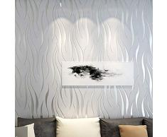 Moderne Non Tissé 3D Papiers Peints, Vague Rayure en Relief Rouleau Papier Peint, Décoration Murale pour Chambre, Salle à Manger, Cuisine, et Salle de Bain Murs - Gris Argenté, Taille Unique