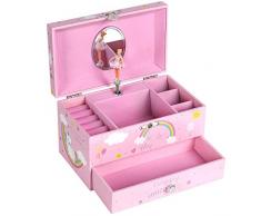 SONGMICS Boîte à Bijoux Musicale avec Ballerine et Licorne, Boîte Musicale avec Tiroir Coulissant, Fentes et Compartiments divisés, la Mélodie The Unicorn, Rose JMC012PK