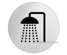 OFFORM Plaque de porte en acier inox brossé, pictogramme "Douche" Ø 100 mm No.7714