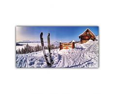Ski Tableau Décoration Photo Paysage Montagne Neige Chalet Hiver Imprimé ARIMAJE (60 x 120 cm, Poster Bâche HD)