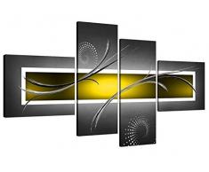 Toile abstraite jaune et grise pour votre salon- 4 parties - 4259 - Wallfillers®